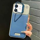 For iPhone 11 Metal Holder Plain Leather MagSafe Phone Case(Blue) - 1