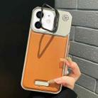 For iPhone 12 Metal Holder Plain Leather MagSafe Phone Case(Brown) - 1