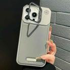 For iPhone 13 Pro Max Metal Holder Plain Leather MagSafe Phone Case(Grey) - 1