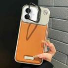 For iPhone 16 Metal Holder Plain Leather MagSafe Phone Case(Brown) - 1