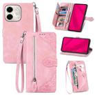 For Infinix Smart 9 Embossed Flower Zipper Leather Phone Case(Pink) - 1