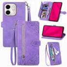 For Infinix Smart 9 Embossed Flower Zipper Leather Phone Case(Purple) - 1