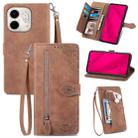 For Infinix Smart 9 Embossed Flower Zipper Leather Phone Case(Brown) - 1
