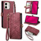 For Infinix Smart 9 Geometric Zipper Wallet Side Buckle Leather Phone Case(Red) - 1