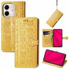 For Infinix Smart 9 Cat and Dog Embossed Leather Phone Case(Yellow) - 1