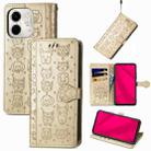 For Infinix Smart 9 Cat and Dog Embossed Leather Phone Case(Gold) - 1