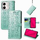 For Infinix Smart 9 Cat and Dog Embossed Leather Phone Case(Green) - 1