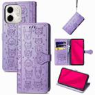 For Infinix Smart 9 Cat and Dog Embossed Leather Phone Case(Purple) - 1