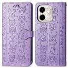 For Infinix Smart 9 Cat and Dog Embossed Leather Phone Case(Purple) - 2