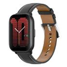 For Amazfit Active Stainless Steel Quick Release Buckle 20mm Genuine Leather Watch Band(Black) - 1