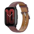 For Amazfit Active Stainless Steel Quick Release Buckle 20mm Genuine Leather Watch Band(Dark Brown) - 1