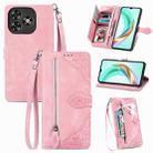 For Oukitel C53 Embossed Flower Zipper Leather Phone Case(Pink) - 1