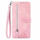 For Oukitel C53 Embossed Flower Zipper Leather Phone Case(Pink) - 2