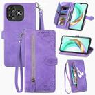 For Oukitel C53 Embossed Flower Zipper Leather Phone Case(Purple) - 1