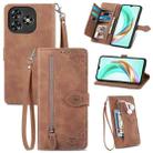 For Oukitel C53 Embossed Flower Zipper Leather Phone Case(Brown) - 1