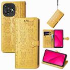 For Oukitel C53 Cat and Dog Embossed Leather Phone Case(Yellow) - 1