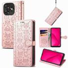 For Oukitel C53 Cat and Dog Embossed Leather Phone Case(Rose Gold) - 1