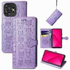 For Oukitel C53 Cat and Dog Embossed Leather Phone Case(Purple) - 1