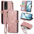 For TCL 50 5G Geometric Zipper Wallet Side Buckle Leather Phone Case(Pink) - 1