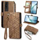 For TCL 50 5G Geometric Zipper Wallet Side Buckle Leather Phone Case(Brown) - 1