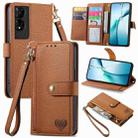 For TCL 50 5G Love Zipper Lanyard Leather Phone Case(Brown) - 1