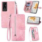 For TCL 50 5G Embossed Flower Zipper Leather Phone Case(Pink) - 1