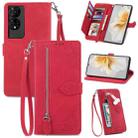 For TCL 50 5G Embossed Flower Zipper Leather Phone Case(Red) - 1