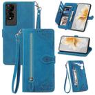 For TCL 50 5G Embossed Flower Zipper Leather Phone Case(Blue) - 1