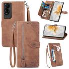 For TCL 50 5G Embossed Flower Zipper Leather Phone Case(Brown) - 1