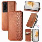 For TCL 50 5G Cubic Grid Pressed Magnetic Leather Phone Case(Brown) - 1