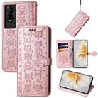 For TCL 50 5G Cat and Dog Embossed Leather Phone Case(Rose Gold) - 1