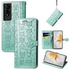 For TCL 50 5G Cat and Dog Embossed Leather Phone Case(Green) - 1