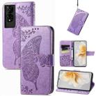 For TCL 50 5G Butterfly Love Flower Embossed Leather Phone Case(Lavender) - 1