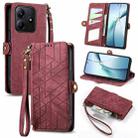For Xiaomi Redmi Note 14 5G Geometric Zipper Wallet Side Buckle Leather Phone Case(Red) - 1