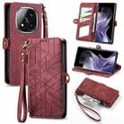 For Xiaomi Redmi Note 14 Pro+ 5G Geometric Zipper Wallet Side Buckle Leather Phone Case(Red) - 1