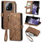 For Xiaomi Redmi Note 14 Pro+ 5G Geometric Zipper Wallet Side Buckle Leather Phone Case(Brown) - 1