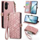 For Redmi Turbo 4 Geometric Zipper Wallet Side Buckle Leather Phone Case(Pink) - 1
