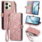 For Redmi Note 14 4G 164.84mm Geometric Zipper Wallet Side Buckle Leather Phone Case(Pink) - 1