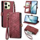 For Redmi Note 14 4G 164.84mm Geometric Zipper Wallet Side Buckle Leather Phone Case(Red) - 1