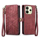 For Redmi Note 14 4G 164.84mm Geometric Zipper Wallet Side Buckle Leather Phone Case(Red) - 2