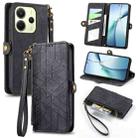 For Redmi Note 14 4G 164.84mm Geometric Zipper Wallet Side Buckle Leather Phone Case(Black) - 1