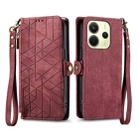 For Redmi Note 14 4G 163.25mm Geometric Zipper Wallet Side Buckle Leather Phone Case(Red) - 2