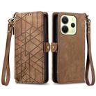 For Redmi Note 14 4G 163.25mm Geometric Zipper Wallet Side Buckle Leather Phone Case(Brown) - 2