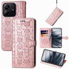 For Xiaomi Redmi Note 14 5G Cat and Dog Embossed Leather Phone Case(Rose Gold) - 1