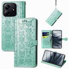 For Xiaomi Redmi Note 14 5G Cat and Dog Embossed Leather Phone Case(Green) - 1