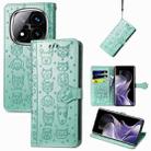 For Xiaomi Redmi Note 14 Pro 5G Cat and Dog Embossed Leather Phone Case(Green) - 1