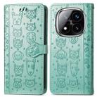 For Xiaomi Redmi Note 14 Pro+ 5G Cat and Dog Embossed Leather Phone Case(Green) - 2
