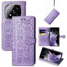 For Xiaomi Redmi Note 14 Pro+ 5G Cat and Dog Embossed Leather Phone Case(Purple) - 1