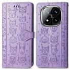 For Xiaomi Redmi Note 14 Pro+ 5G Cat and Dog Embossed Leather Phone Case(Purple) - 2