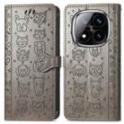 For Xiaomi Redmi Note 14 Pro+ 5G Cat and Dog Embossed Leather Phone Case(Gray) - 2